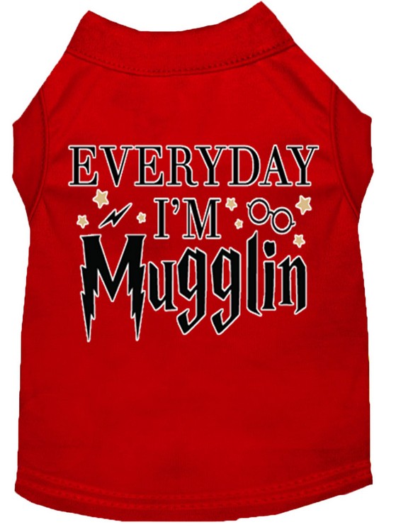 Everyday I'm Mugglin Screen Print Dog Shirt Red XXL